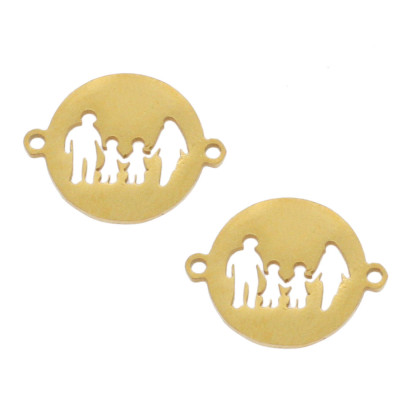 Connector patty with family silhouette with two children surgical steel two color variants
