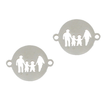 Connector patty with family silhouette with two children surgical steel two color variants