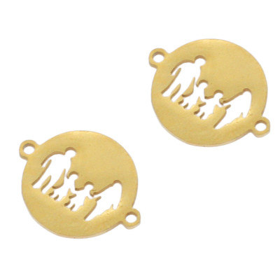 Connector patty with family silhouette with two children surgical steel two color variants
