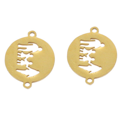 Connector patty with family silhouette with two children surgical steel two color variants