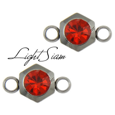 Hexagon connector with chaton Light Siam surgical steel