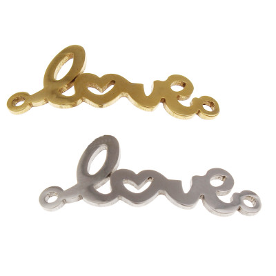 Connector with the inscription Love and hearts made of surgical steel