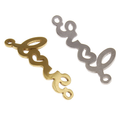 Connector with the inscription Love and hearts made of gold galvanized surgical steel