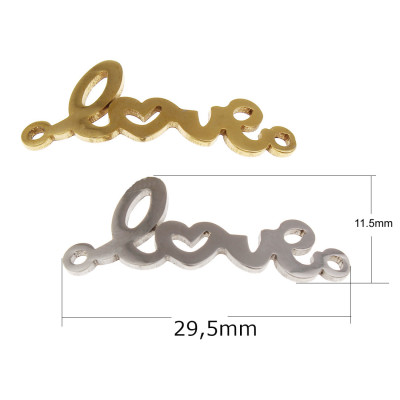 Connector with the inscription Love and hearts made of gold galvanized surgical steel
