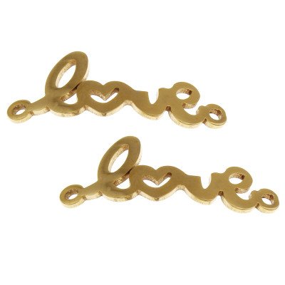 Connector with the inscription Love and hearts made of gold galvanized surgical steel