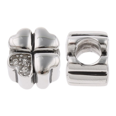 Bead of four leaf clover with crystal color, surgical steel