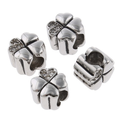 Bead of four leaf clover with crystal color, surgical steel