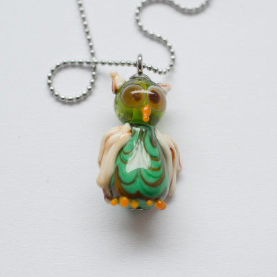 Owl handmade glass pendant