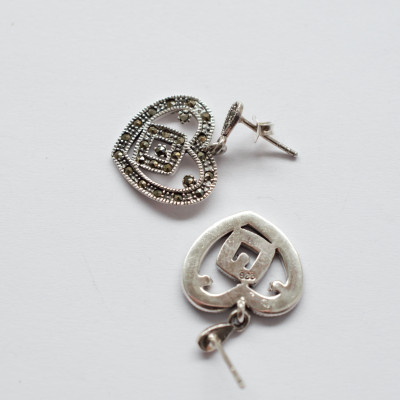 Náušnice Marcasite srdíčka AG 925/1000