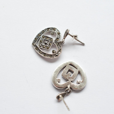 Náušnice Marcasite srdíčka AG 925/1000