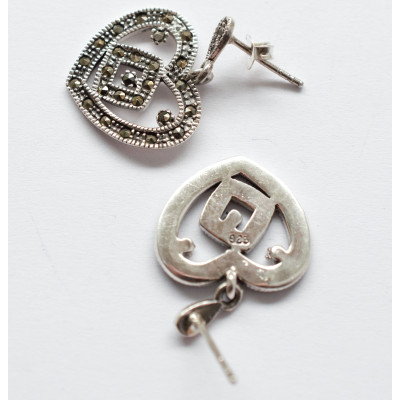 Náušnice Marcasite srdíčka AG 925/1000