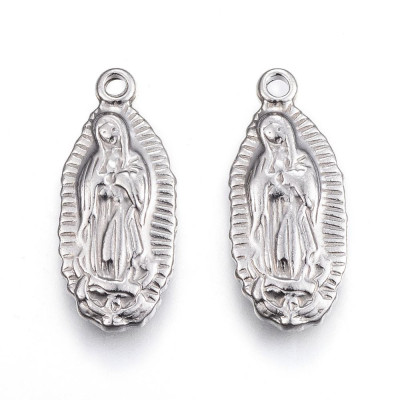 Pendant Madonna Lourdes surgical steel oval in two colors