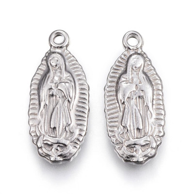 Pendant Madonna Lourdes surgical steel oval in two colors