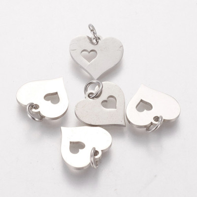 Heart pendant with a cut heart made of surgical steel three color variants