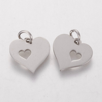 Heart pendant with a cut heart made of surgical steel three color variants