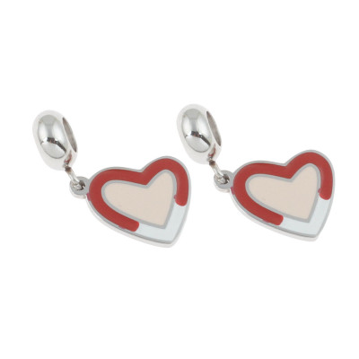 Heart pendant with red, white and pink enamel surgical steel