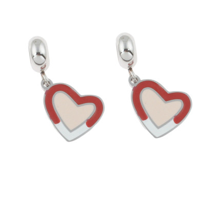 Heart pendant with red, white and pink enamel surgical steel