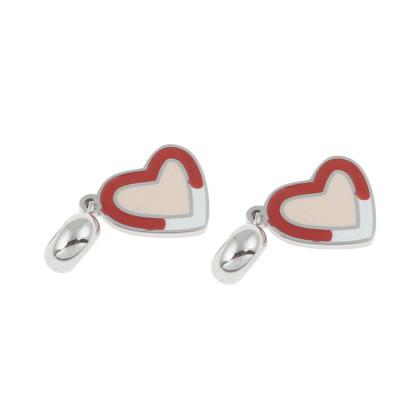 Heart pendant with red, white and pink enamel surgical steel