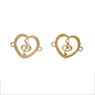 Heart connector with treble clef in two colors, surgical steel
