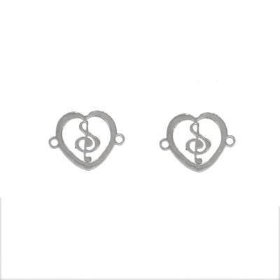 Heart connector with treble clef in two colors, surgical steel