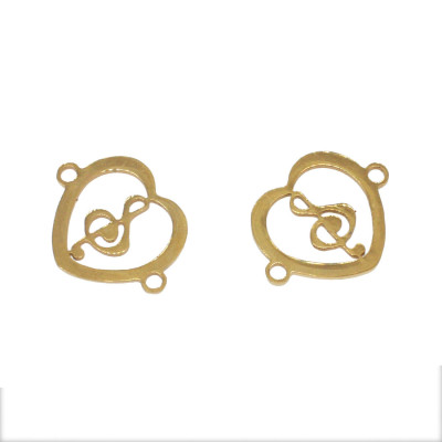 Heart connector with treble clef in two colors, surgical steel