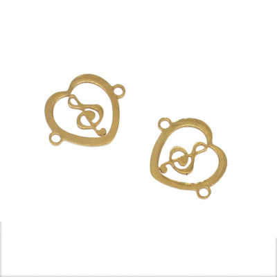 Heart connector with treble clef in two colors, surgical steel