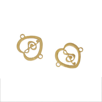 Heart connector with treble clef in two colors, surgical steel