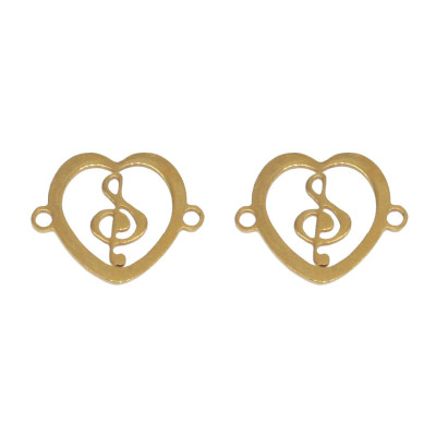 Heart connector with treble clef in two colors, surgical steel