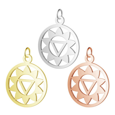Pendant wheel with flower and triangle in three color combinations surgical steel