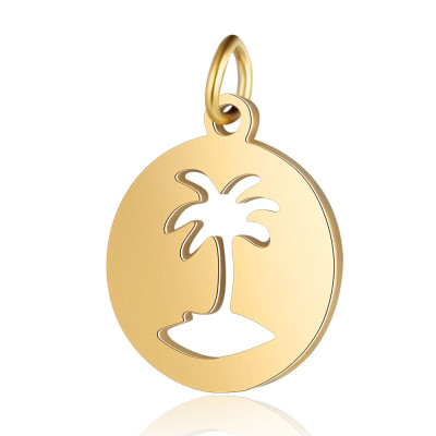 Pendant wheel with palm tree in two color combinations surgical steel