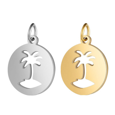 Pendant wheel with palm tree in two color combinations surgical steel