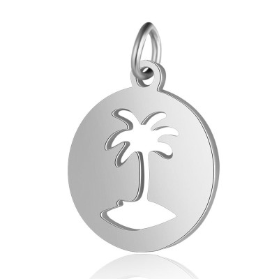 Pendant wheel with palm tree in two color combinations surgical steel