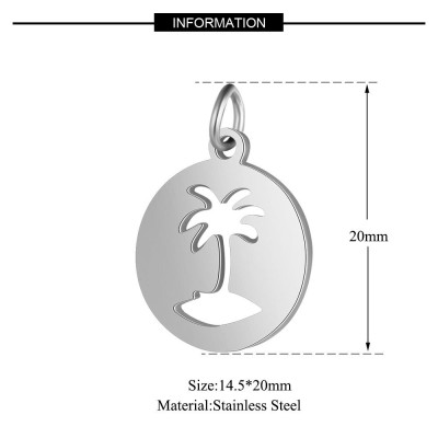 Pendant wheel with palm tree in two color combinations surgical steel