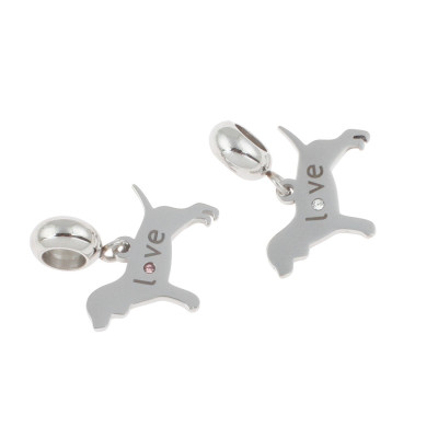Dog pendant with the inscription Love and a crystal color crystal surgical steel