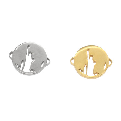 Badge connector with the Statue of Liberty in two color combinations surgical steel