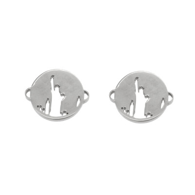 Badge connector with the Statue of Liberty in two color combinations surgical steel