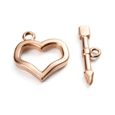 304 Stainless Steel Toggle Clasps Heart and Arrow Rose gold