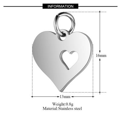 Heart pendant with a cut heart made of surgical steel three color variants