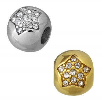 Bead with an ornament from chatons in the form of a star, surgical steel