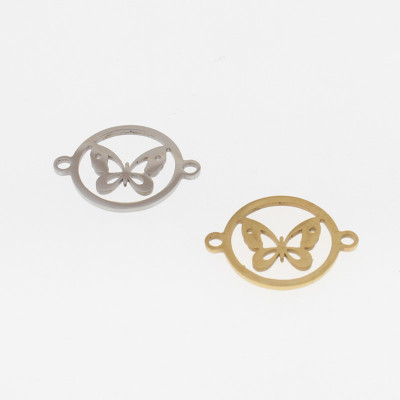 Surgical steel bow tie connector in two color combinations