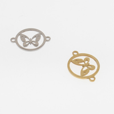 Surgical steel bow tie connector in two color combinations