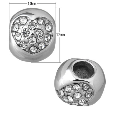 Bead decorated with heart-shaped chatons, surgical steel