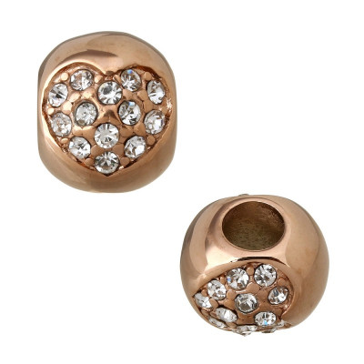 Bead decorated with heart-shaped chatons, surgical steel