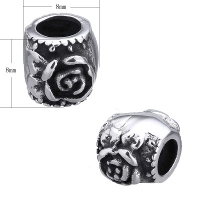 Bead with a large thread, floral motif, surgical steel
