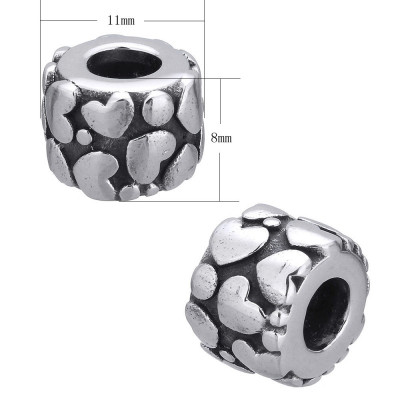 Bead with large drawstring decorated with heart ornament, surgical steel