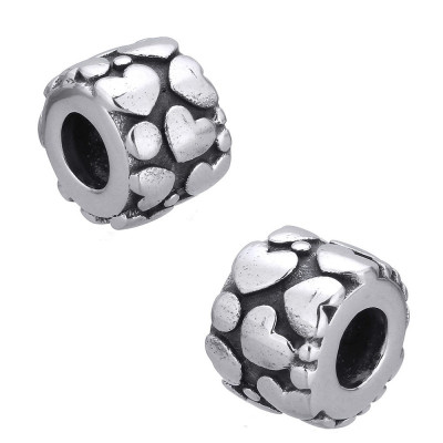 Bead with large drawstring decorated with heart ornament, surgical steel