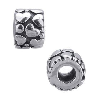 Bead with large drawstring decorated with heart ornament, surgical steel