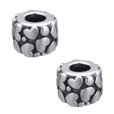 Bead with large drawstring decorated with heart ornament, surgical steel