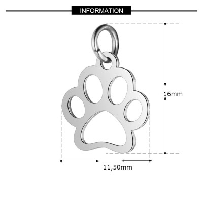 Pendant cut paw of surgical steel in three color combinations
