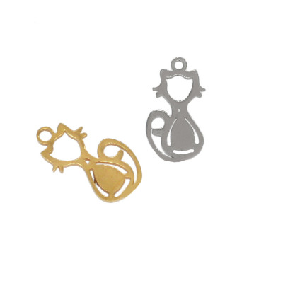 Cat pendant in two colors of surgical steel